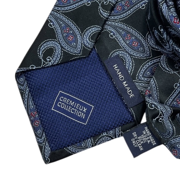 DANIEL CREMIEUX COLLECTION Black/Blue Paisley Silk LUXURY Tie HANDMADE USA - Picture 3 of 4